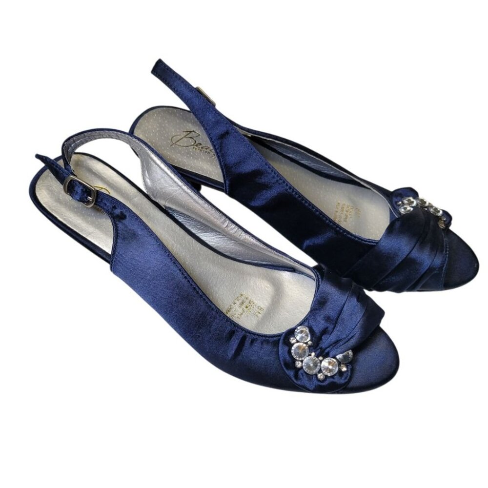 Beacon Fashion Heels Shoes Satin Blue 2 Inch Wedding Mother Bride Groom Womens 8 - Picture 11 of 11